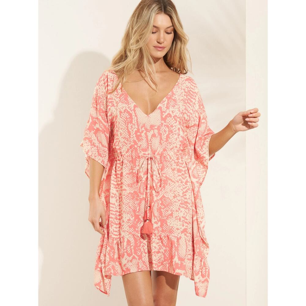 Maaji Spirit Animal Bluebell Kaftan Coral Cream Animal Print L NWT